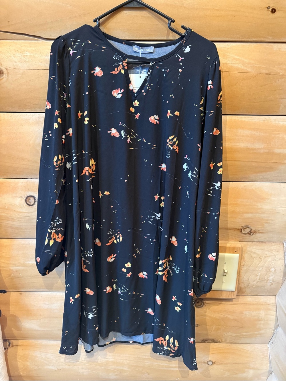 Black Floral Long Sleeve Shift Swing Dress